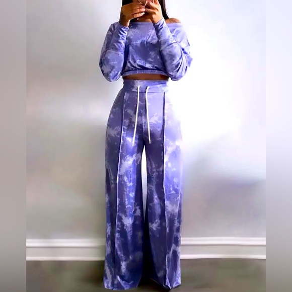 Pants - Tie Die two piece, pull string wide leg pants.